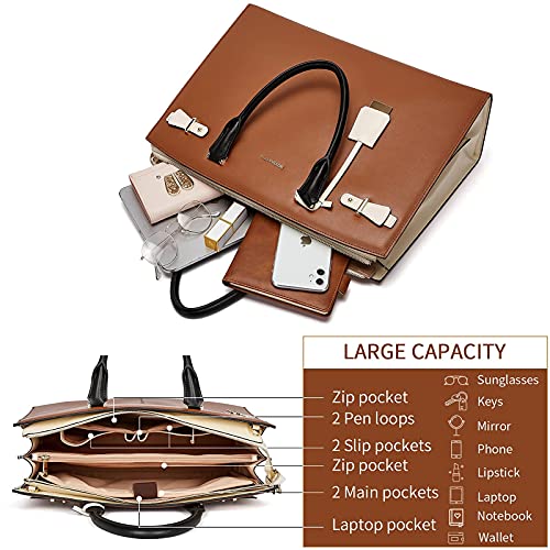 BOSTANTEN Briefcase for Women Genuine Leather Laptop Briefcase Shoulder Work Tote Bag Purse 15.6 Inch and Womens Wallet Genuine Leather Large Capacity Wristlet Clutch Purse Credit Card Holder2