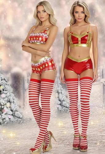 Image of ToBeInStyle Women's Opaque Hosiery Thin Striped Thigh High Long Stocking