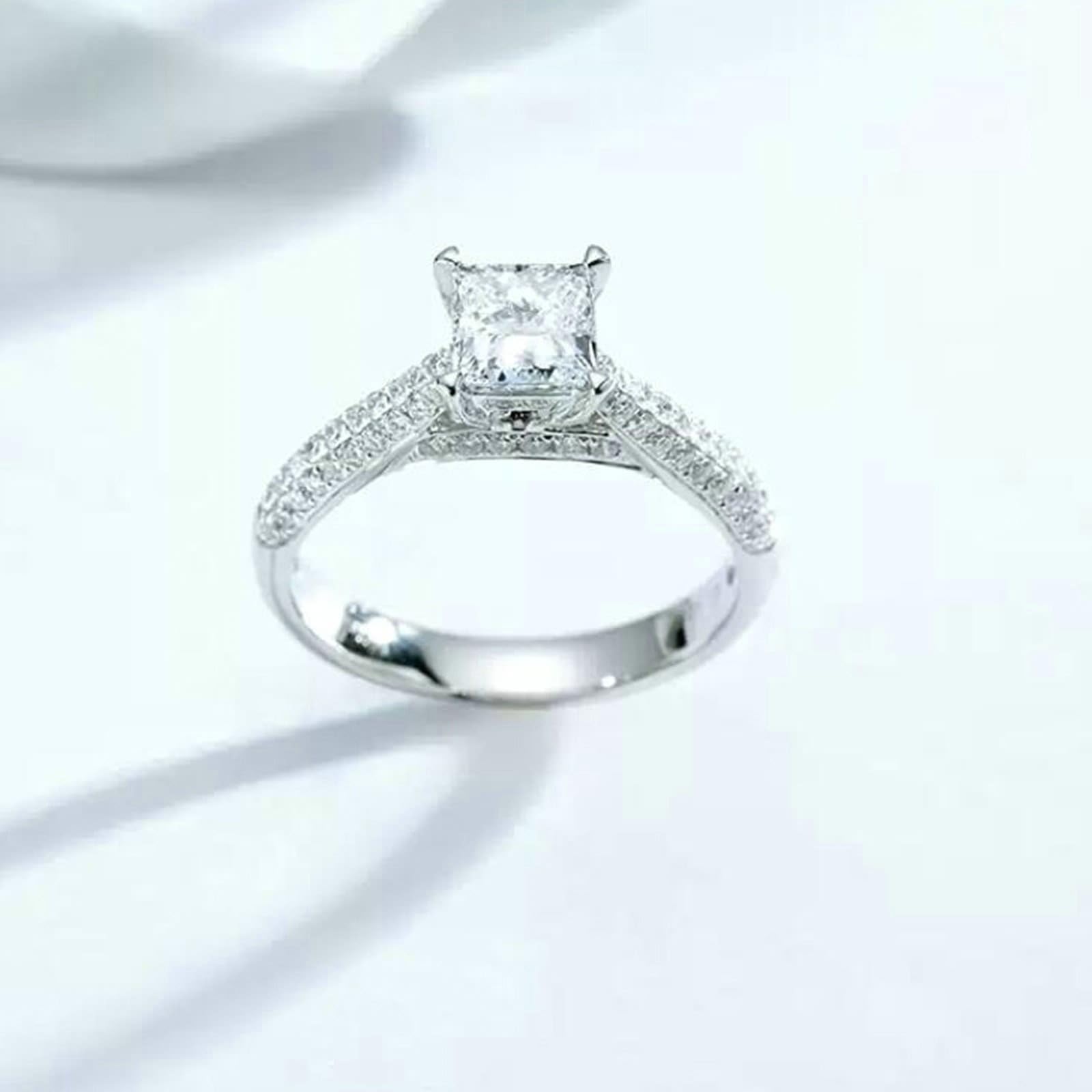KnSam 18K Weißgold 750 Hochzeitsband Echtgold Schmuck, Labor Erstellt Diamant Verlobungsring Klassiker Prinzessschliff Weiß, Ring mit Labor Erstellt Diamant Au750 Gold, Gr.47-70