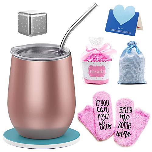 Loiion Wine Tumbler Gift Set + Cupcake Wine Socks - 12oz Stainless Steel