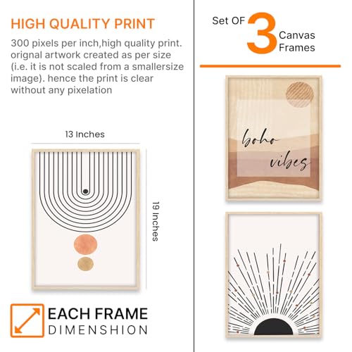 Image of ARTELLY Modern Boho Abstract Line Art Wall Decor, Set of 3 Framed Prints, Beige and White, 13x19 Inches, Geometric Design for Living Room, Bedroom Office Decoration Poster Wall Art Decor (BOHO 2)