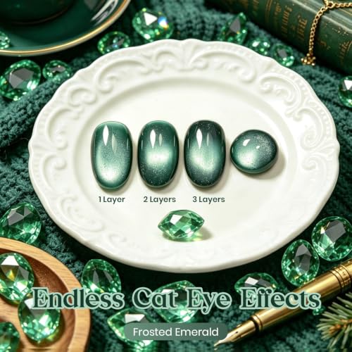Image of Beetles Emerald Green Cat Eye Gel Polish, 15ml Glass Magnetic Nail Gel