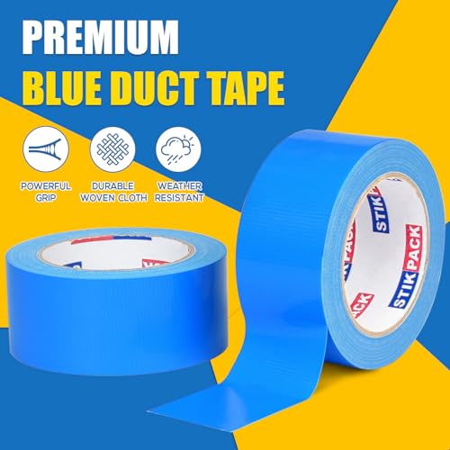 Image of 2 Rolls Blue Duct Tape, Heavy Duty Strong Industrial Colored Duct Tape 9mil x 2inch x 25yds Flexible, No Residue, Waterproof and Tear by Hand, Multi-Use for Indoor & Outdoor Repairs