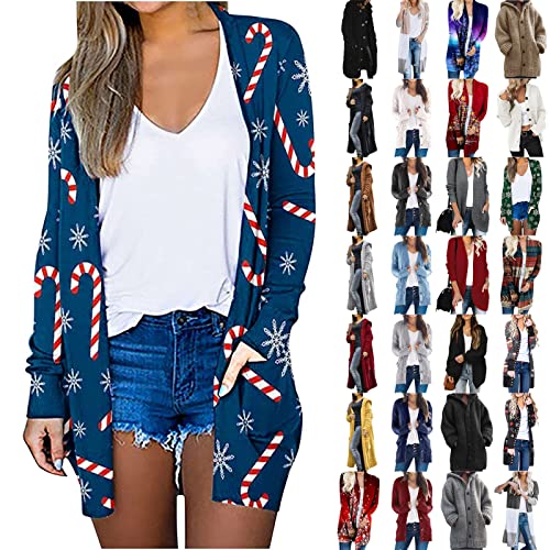 Ugly Christmas Sweater For Women Plus Size Cardigan 2022 Fashion Fall Winter Clothes Funny Party Tops Jacket Cute Long Sleeve Western Shirts Sweatshirts Outfits Gifts Vintage Clothing(A Blue,Large) #TOP26