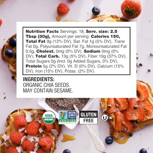 Image of BetterBody Foods Organic Chia Seeds with Omega-3, Non-GMO, Gluten Free, Keto Diet Friendly, Vegan, Good Source of Fiber, Add to Smoothies, 1.25lb (Pack of 6)