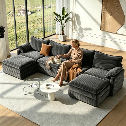 Image of Vesgantti 142 inch U Shaped Sectional Modular Couch, Comfy Cloud Sofa, Grey
