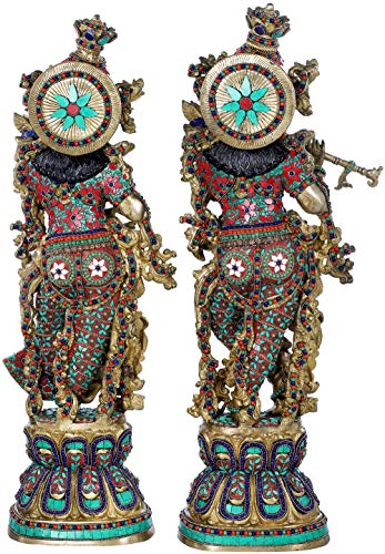 Image of AONA Brass Pair of Radha Krishna Big Size Murti (Stone Blue, 29 x 9 x 6 Inches), Love