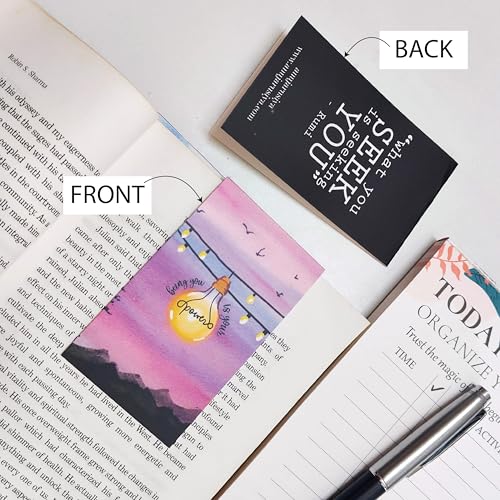 Image of Antara Positive Affirmation Magnetic Bookmarks with Quotes | Set of 5 | Digitised Handpaintings | Laminated Matte Finish | Best Gift for bibliophiles | 2.25 inch X 3.8 inch | Magnetic Clip Attachment