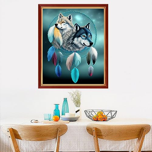 Image of Dimensean Stamped Cross Stitch Kits Full Range of Embroidery Patterns Starter Kits for Beginners Adult DIY Cross Stitches Needlepoint Kits 11CT-Wind Chime Wolf 15.7x19.7 inch