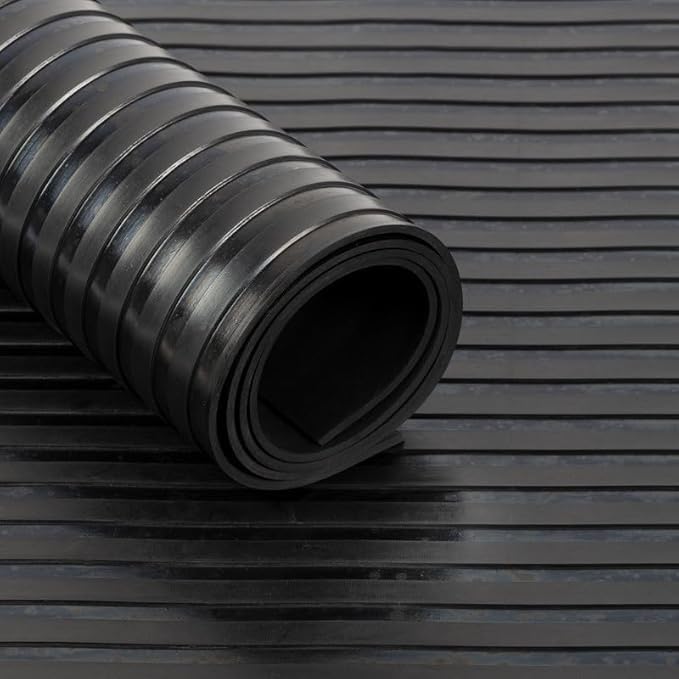 Rubber Flooring Roll – Heavy Duty Non-Slip Rubber Matting for Gyms, Vans, Garages & Workshops – Durable Black Rubber Floor Mat Roll (WIDE RIBBED | 1.5M WIDE, 0.5M)