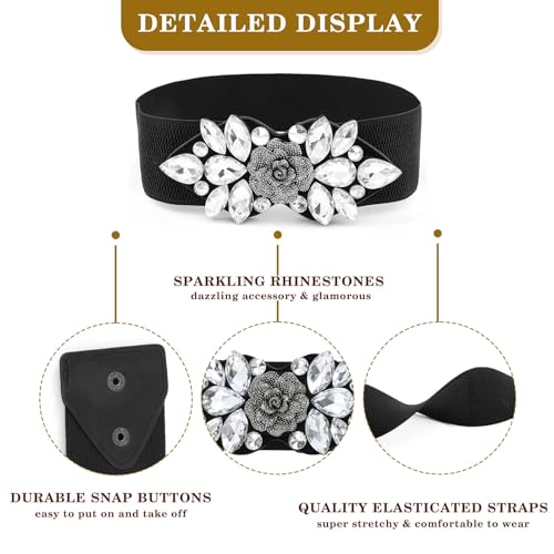 Rhinestone Stretch Belt Black Wide Formal Belt Women Red Belts Elastic Dressy Waist Accessories3