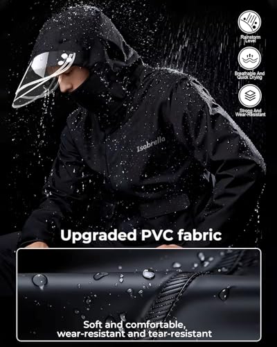 Image of ISABRELLA Raincoat for Men Waterproof, Heavy Duty Rain Suit with Reflective Strips, Breathable and Durable Rain Jacket and Pants Set for Motorcycle, Fishing, Hiking and Outdoor Work (XL)