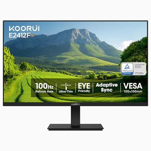 KOORUI 24-inch Computer Monitor Full HD 1920 x 1080p 100Hz VA Display 3000:1 Contrast Ratio with HDMI VGA, Three-Sided Slim Bezels, 100 x 100 mm VESA Mountable, Ergonomic Tilt, Black