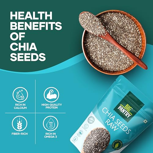 Image of Big Pantry Chia Seeds 500g | Rich in Calcium, Protein & Fiber, Omega 3 and Antioxidants | Seeds for Weight Management | Non-GMO & Gluten-Free | Raw Seeds for Smoothies & Oatmeal (Pack of 3)