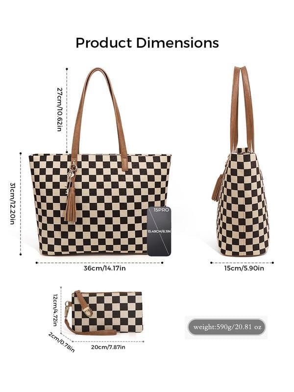 Bolso tote grande a cuadros para mujer miniatura 5