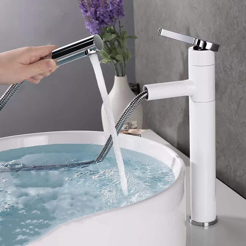 Robinet pivotant de lavabo en cuivre extensible avec jet eau chaude et froide pour salle de bains