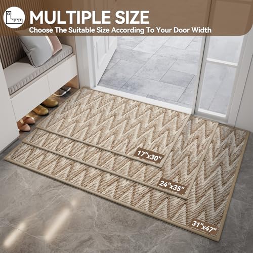 Image of Indoor Door Mat 17x30, Dirt Resistant & Absorbent Doormat for Entryway Inside, Non-Slip Rubber Backing Front Door Mat Indoor Entrance, Low-Profile, Washable, Brown