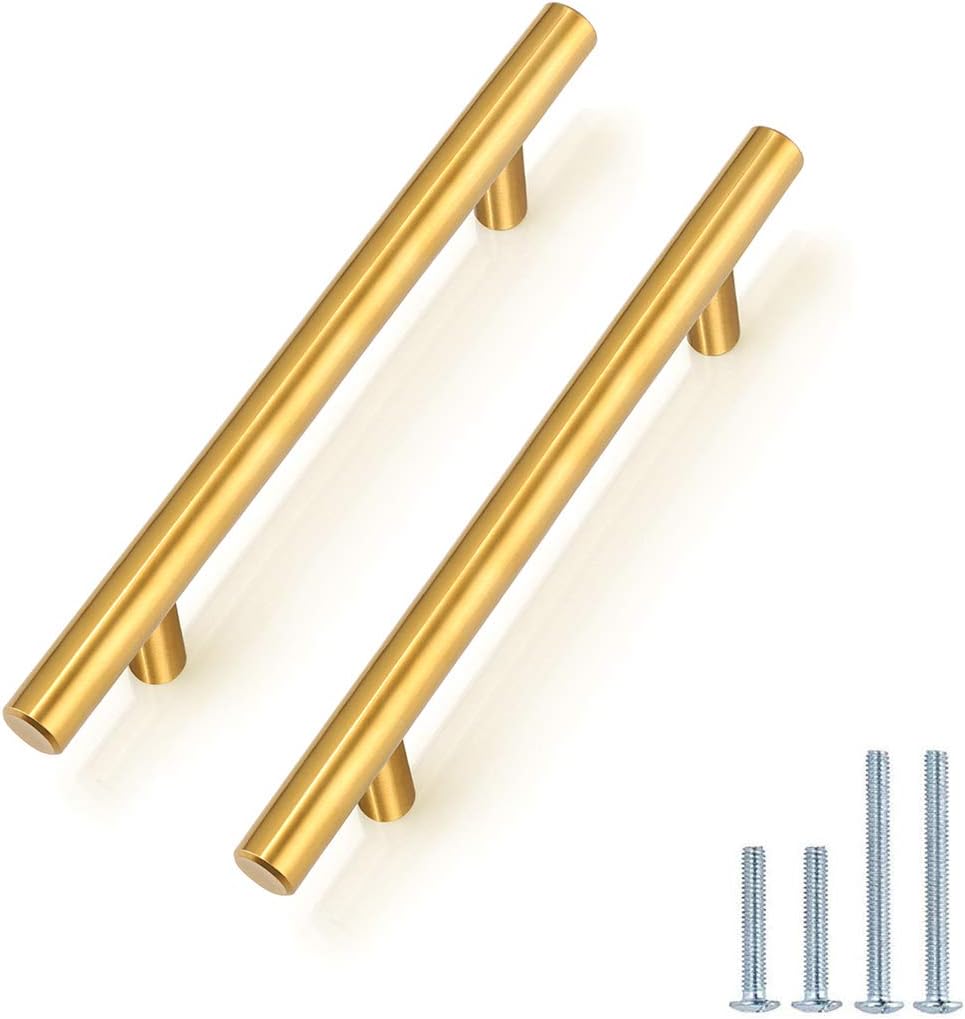 Gold Color 128mm(5") Hole Center Kitchen Cabinet Handle and Pull T-bar Furniture Drawer Hardware Knob 10Pack