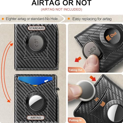 Men's Slim Front Pocket Wallet Genuine Leather with Money Clip AirTag Compatible Compact Design 3.8×2.8×0.9 Inches (Black2714)2