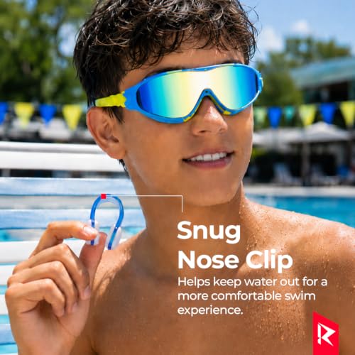 Image of ROVARS Electroplated Swimming Goggles for Kids with Nose & Ear Plugs, Leakproff Full Frame with Adjustable Strap, Anti Fog and UV Protection for Boys & Girls (2100 Blue, Above 6 Years)