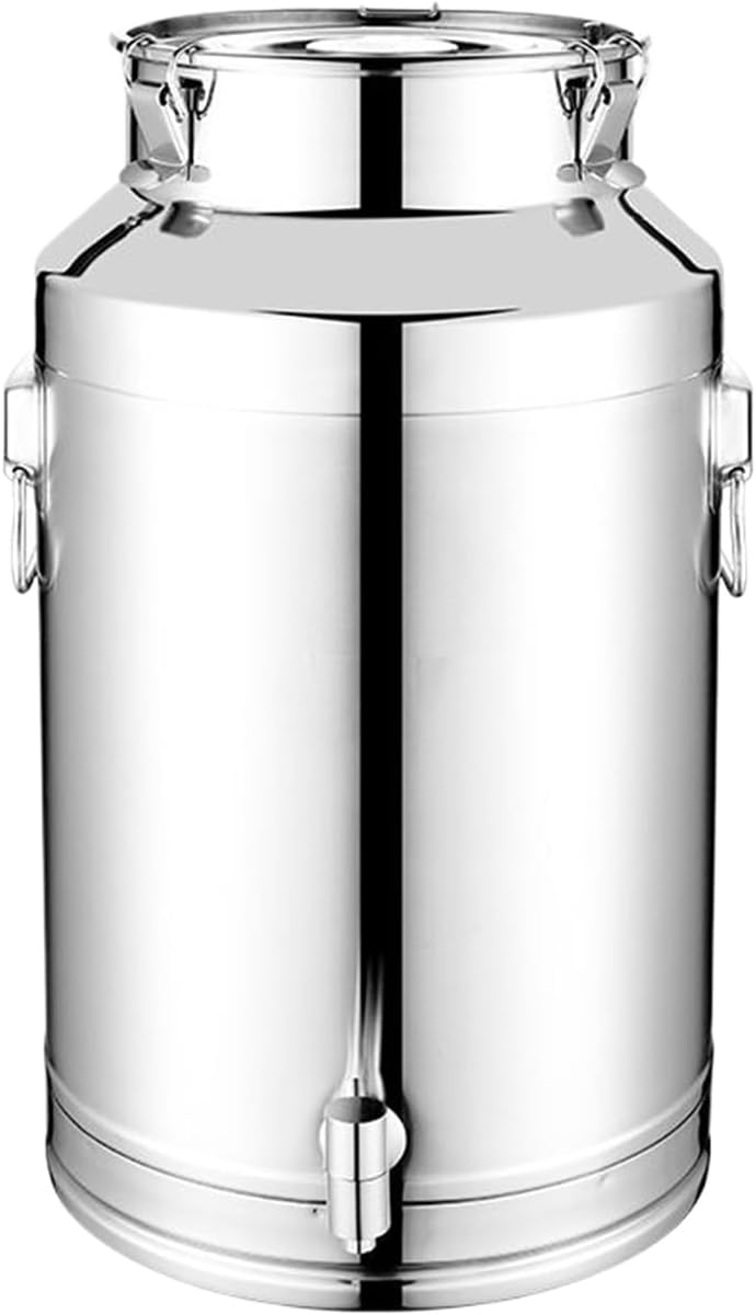 Food Storage Canister - Stainless Steel Milk Pail Holder, Airtight Metal Grain Bin with Secure Clamp Cover, Moisture Blocking Preservation Feature, Ideal for Beer Tea Cereal Bean Snack
