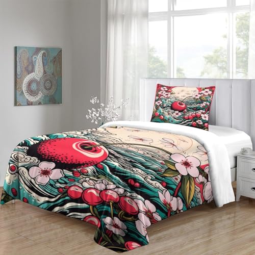 Housse de couette 3D Sakura rose cerise lit simple 135x200cm