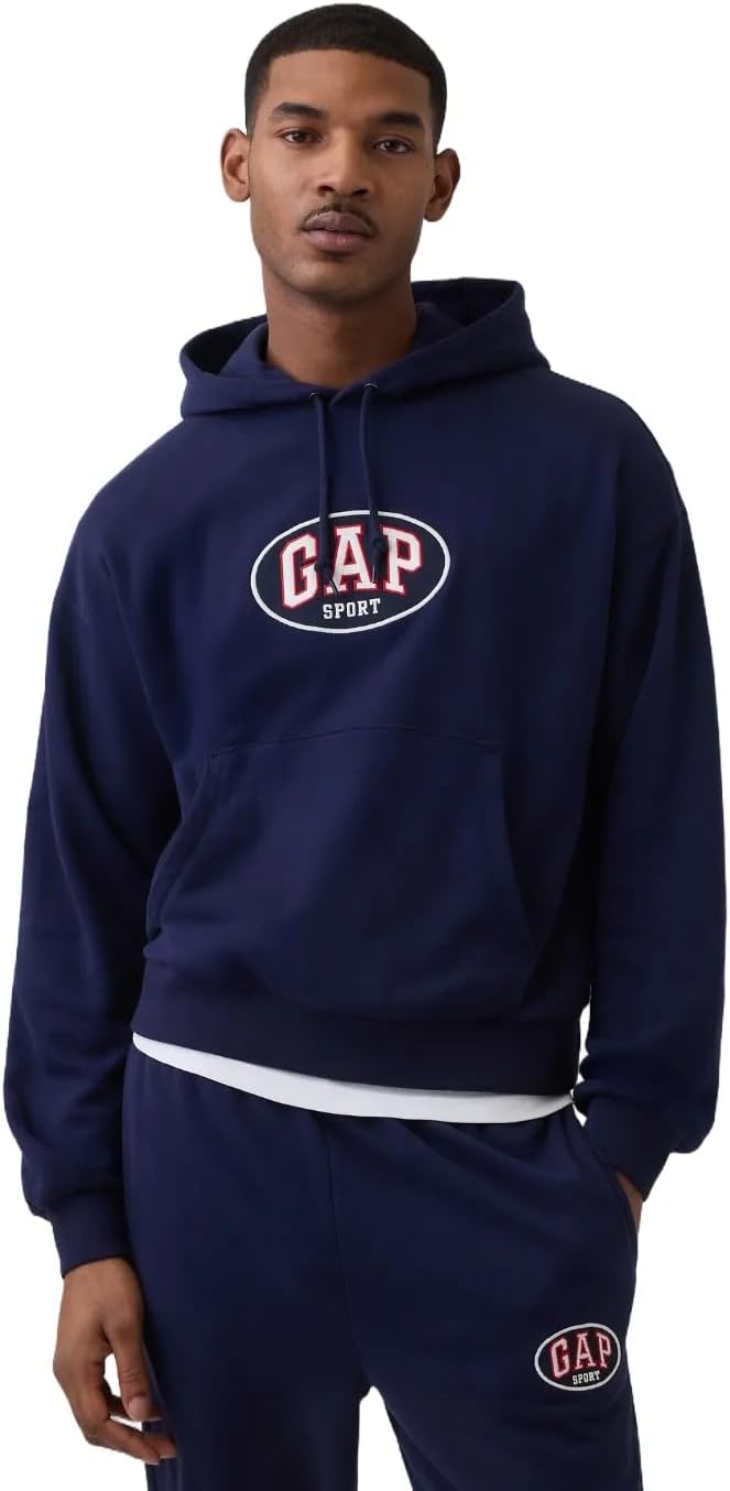 GAP mens French Terry Oval Logo Pullover Hoodie