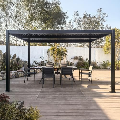 CONCEPT USINE | Pergola Bioclimatique Aluminium 4x3 m Naxos Gris Anthracite | Lames Orientables en...