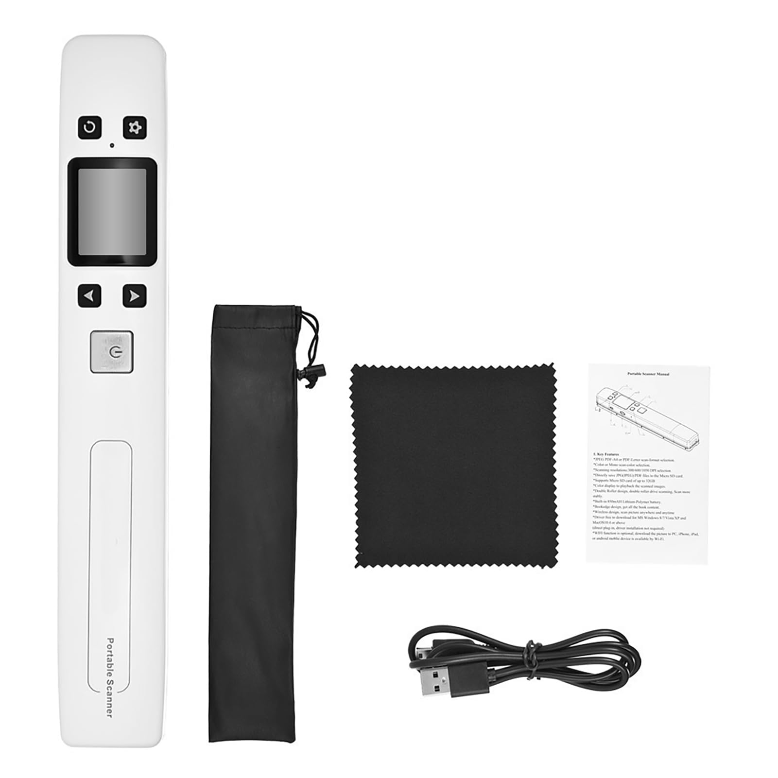 Scanner per Documenti Scanner Portatile a Bacchetta 1050 DPI WiFi JPEG PDF Display LCD Batteria Ricaricabile Supporto Scheda TF Doppio Rullo Margine per Documenti Ricevute (Funzione Wi-Fi)