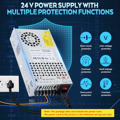 Upgraded Output Port 24V 20A 480W DC Switching Power Supply, Universal Transformers AC110V/220V (SMPS), 24 Volt Power Supply for 3D Printer, CCTV Camera Security System(Without Power Cord) 5
