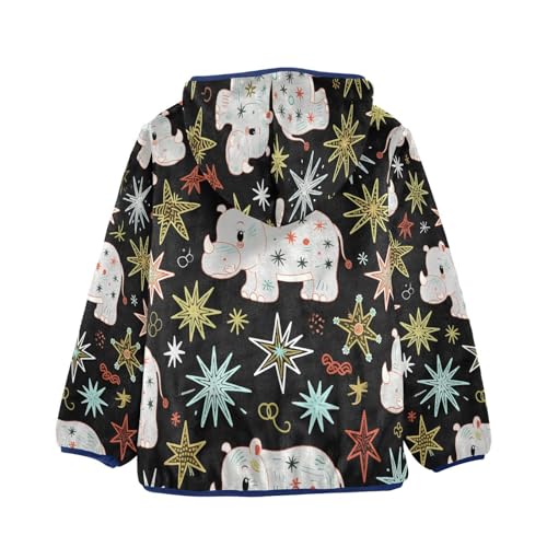 Hippo and Star Pattern Print Toddler Fleece Jacket Girl Boys Hooded Fleece Jacket Coat Warm Outwear Zip-up 3-10T2
