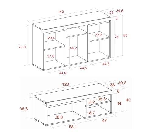 Miniatura 6 de Skraut Home Set Natural Comedor Mueble Auxiliar Aparador - Mueble Tv 120cm Acabado Color Roble Negro Nórdico