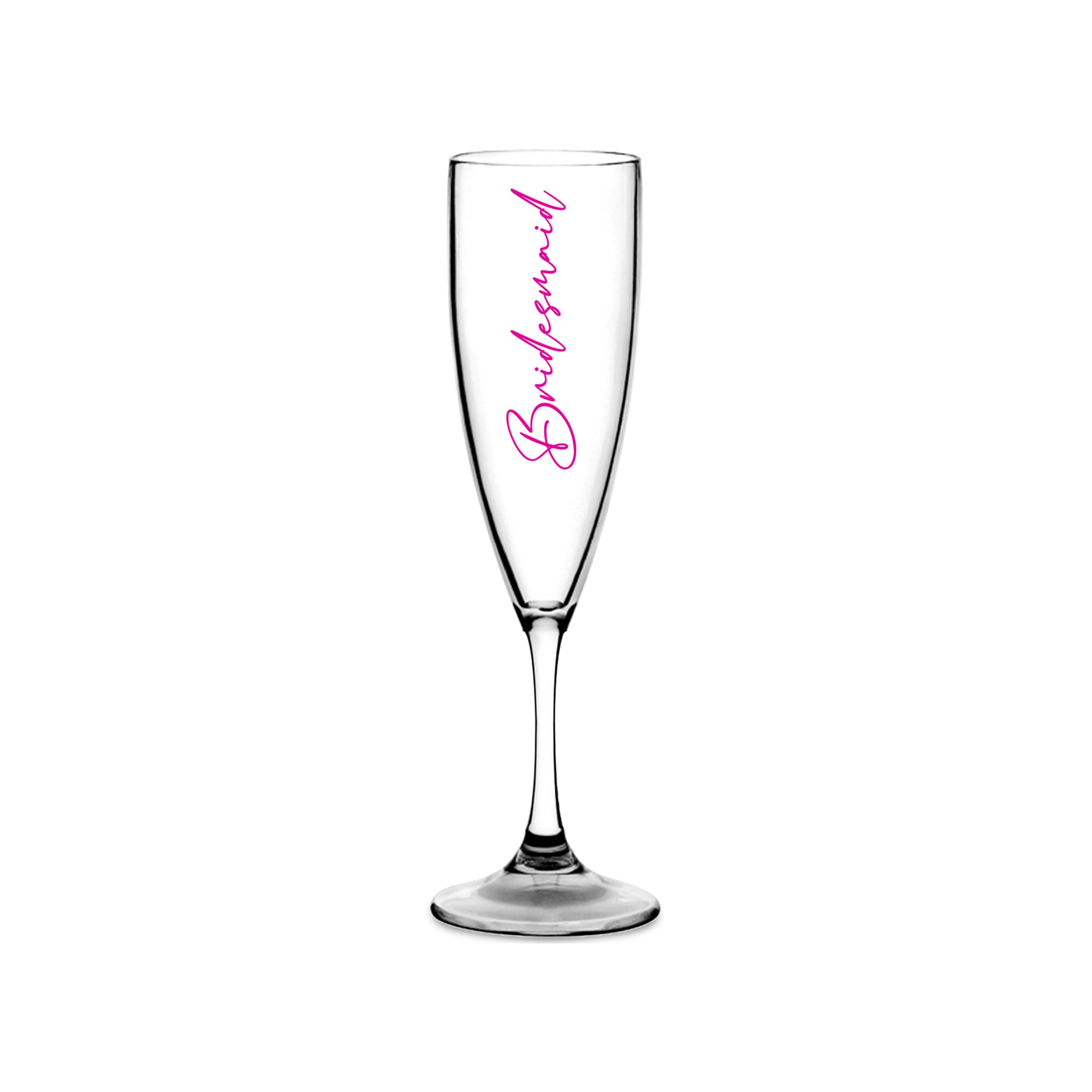 Print Maniacs Champagne Premium Clear Flute Glass Bride Groom Mr Mrs Wedding Maid Honour Wine Cocktail Prosecco Celebrations Gift (Pink, Bridesmaid)