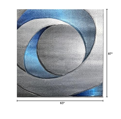 Tapete moderno geométrico azul gris 5x7 pies miniatura 2