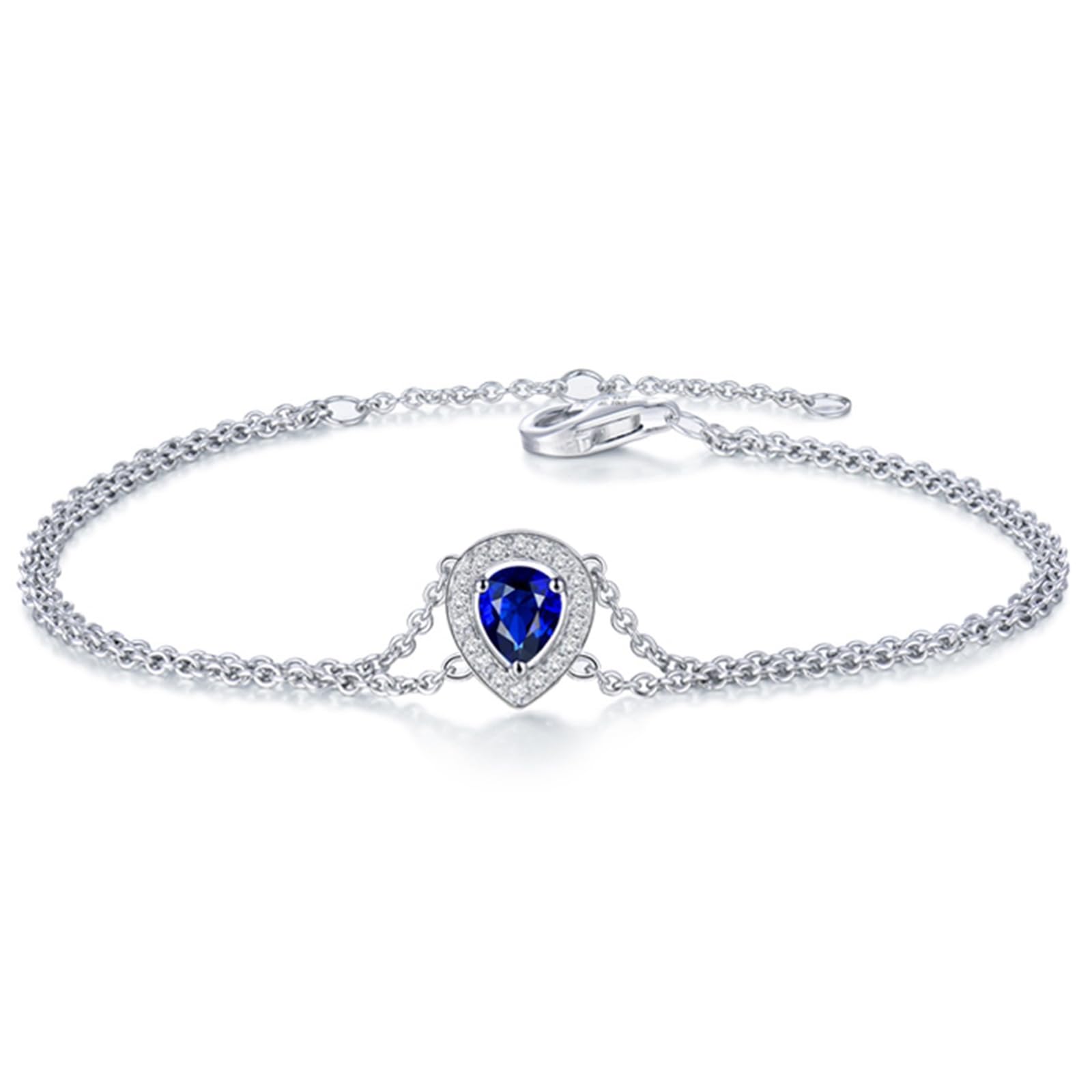 Bransoletka z białego złota 750/585/375, syntetyczna bransoletka z szafirowego kamienia 0,44ct 16-18 cm przedłużenie 4 cm z moissanitem, bransoletka damska ślub