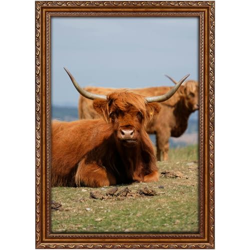 Image of 13x19 Picture Frame Gold Wood Vintage Picture Frame Ornate | Real Glass, Easy Photo Changes, Wall Hanging