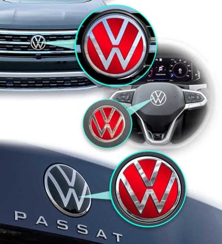 Image of IPG Decal Made for Volkswagen 2021 Passat Polo Tiguan Golf Rear /Front Emblem Logo Decals Stickers Set (4 Units) (Pearl Red)