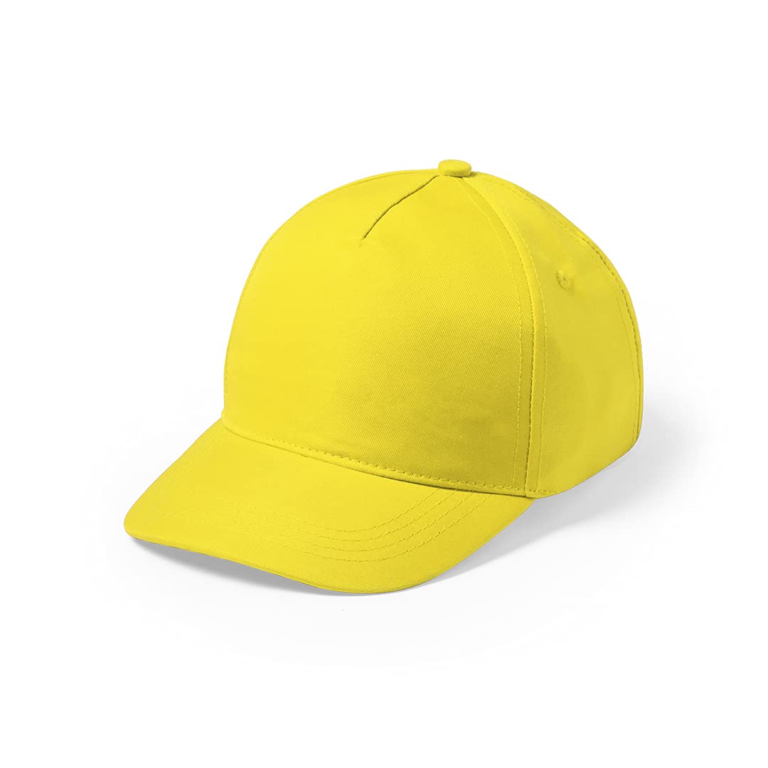 Gorra de niño de 5 Paneles en Material de Suave Acabado y Cierre Ajustable. con Orificios de ventilación Bordados y en variada Gama de Vivos Colores.