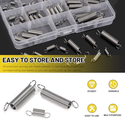 Mardatt Stainless Steel 96 Stück 15 Größen Edelstahl Verlängerungsfedern Kit, Verlängerungsfeder mit Hakenenden, kleine Feder Druckfedern Mechanische Federn Zugfeder für Hausreparaturen