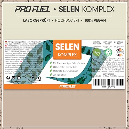 Selen hochdosiert 365x Selen 200µg Tabletten - Selenkomplex aus 3 hochwertigen Selenium-Quellen: Selenhefe, Selenmethionin & Natriumselenit, Selentabletten - laborgeprüft mit Zertifikat - 100% vegan