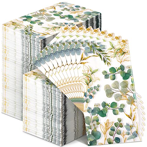 Spiareal Disposable Hand Towels For Bathroom Eucalyptus Napkins Guest Decorative Paper Floral Sage Green Dinner Banquet Party Wedding Dinning Decor (Rectangular, 120), 4 X 8 Inches,13 X 16 Inches #TOP7