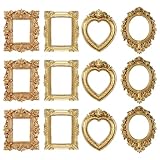 Zelphvt 12 Pcs Miniature Picture Frames Mini Vintage Gold Frame Antique Resin Rectangle Jewelry Frame DIY Photo Crafts Tiny Picture Frames Christmas Party Wedding Decoration