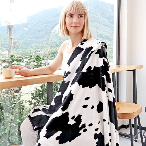 Image of Cow Print Blanket for Girls Boys, Small Soft Fleece Throw Blanket for Car Airplane Stroller Travel, Warm Fuzzy Plush Cow Print Decor for All Seasons, 40x50 inches