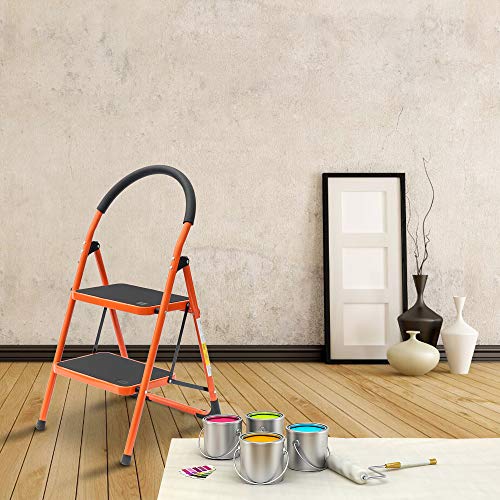 Luisladders 2 Step Ladder Anti-Slip Folding Stool Sturdy Steel Ladder 330lbs EN131 Lightweight with Handgrip Anti-Slip and Wide Pedal