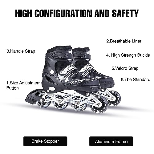 Image of TEKCOOL 4 Wheels Adjustable Inline Skates Skating Shoes for Boys Kids Girls Skating Shoe Adjustable Roller Blades PU Strong Wheels Aluminium with LED Flash Light on Wheels