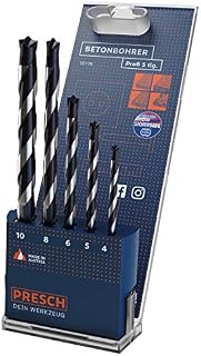 Presch Concrete Drill Bit Set 5 pcs - Masonry Drill Bit Set - Cylinder Shaft - Drill Bit Set for Concrete, Masonry, Bricks and Marble - Professional Masonry Drill Bits Ø 4-10mm