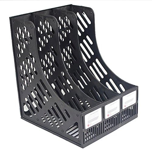 Guerbrilla Plastic 3 Compartments File Rack Paper Holder Desktop File Sorter Magazine Book Holder Organizer, Magazine/File Holders & Labels (black)