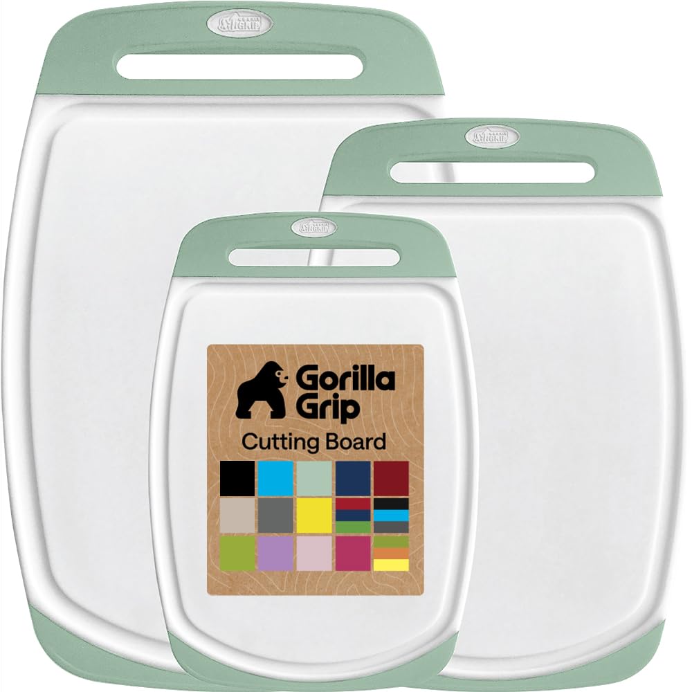 GORILLA GRIP Cutting Board Set of 3, Slip Resistant and Nonporous, Mint