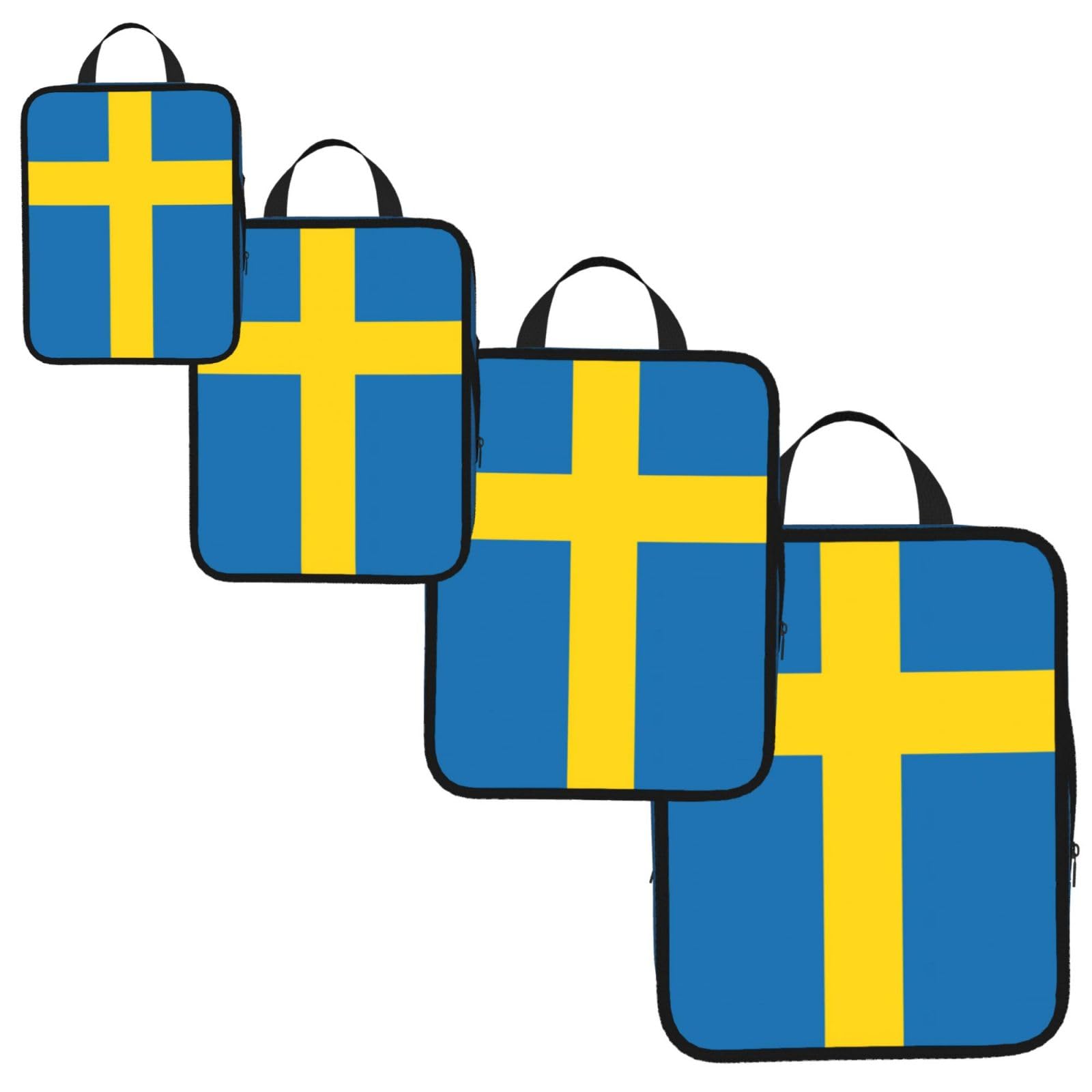 Swedish flag Print 4 Set Compression Packing Cubes for Suitcases,Expandable Storage Bag Organizers