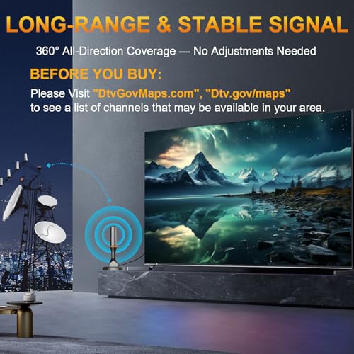 Image of Indoor TV Antenna for Local Channels, Digital Antenna for Smart TV Indoor | Magnetic Base, 4K HD OTA TV Antenna Indoor with 360 Reception and 8.2 ft Cable for TVs with a Built-in ATSC Tuner